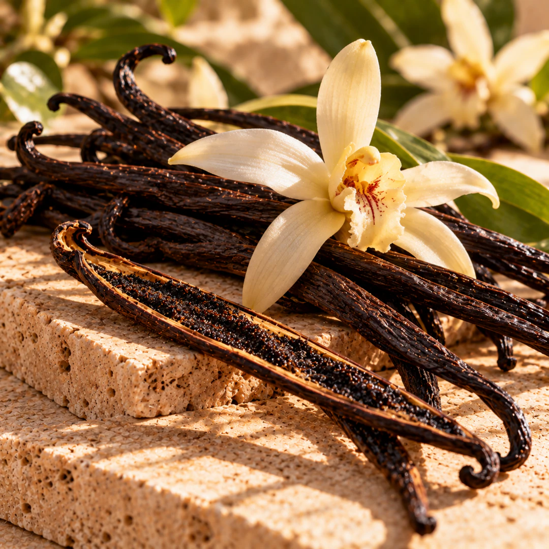 Favas e flores de baunilha