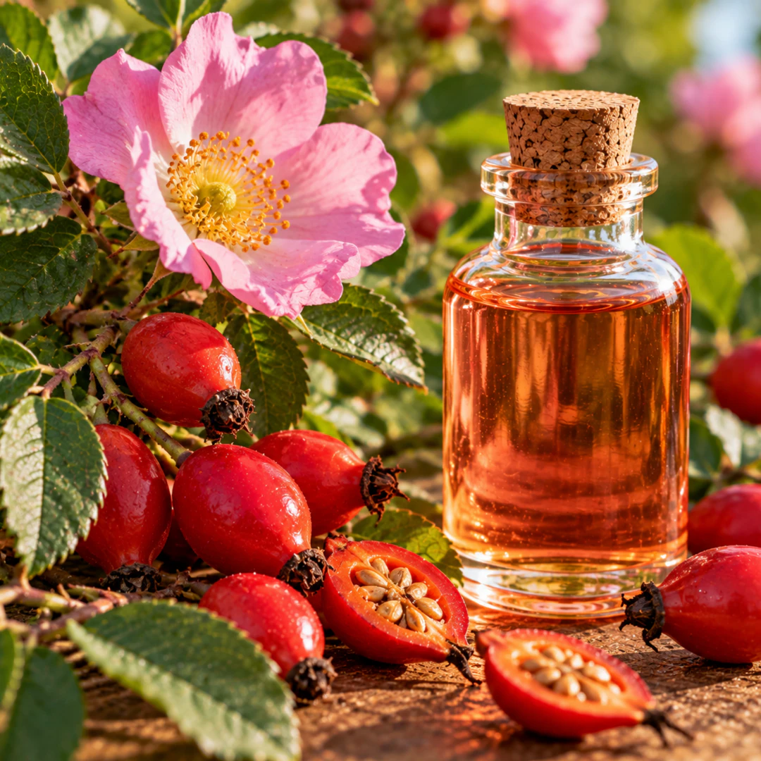 Óleo de rosa mosqueta e frutos de rosa mosqueta